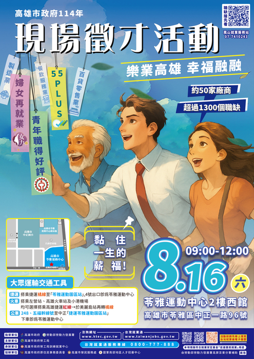 【就業】高雄市政府勞工局訓練就業中心-114年8月份「樂業高雄 幸福融融」大型現場徵才圖片