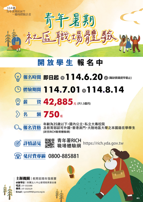【實習】114 教育部青年發展署「114年青年暑期社區職場體驗計畫」圖片